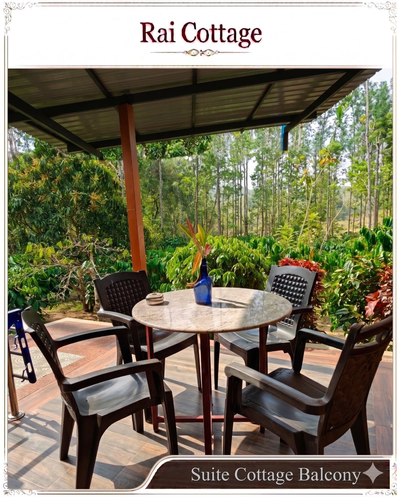 Verandah of a cottage at Rai Cottage facing the coffee estate